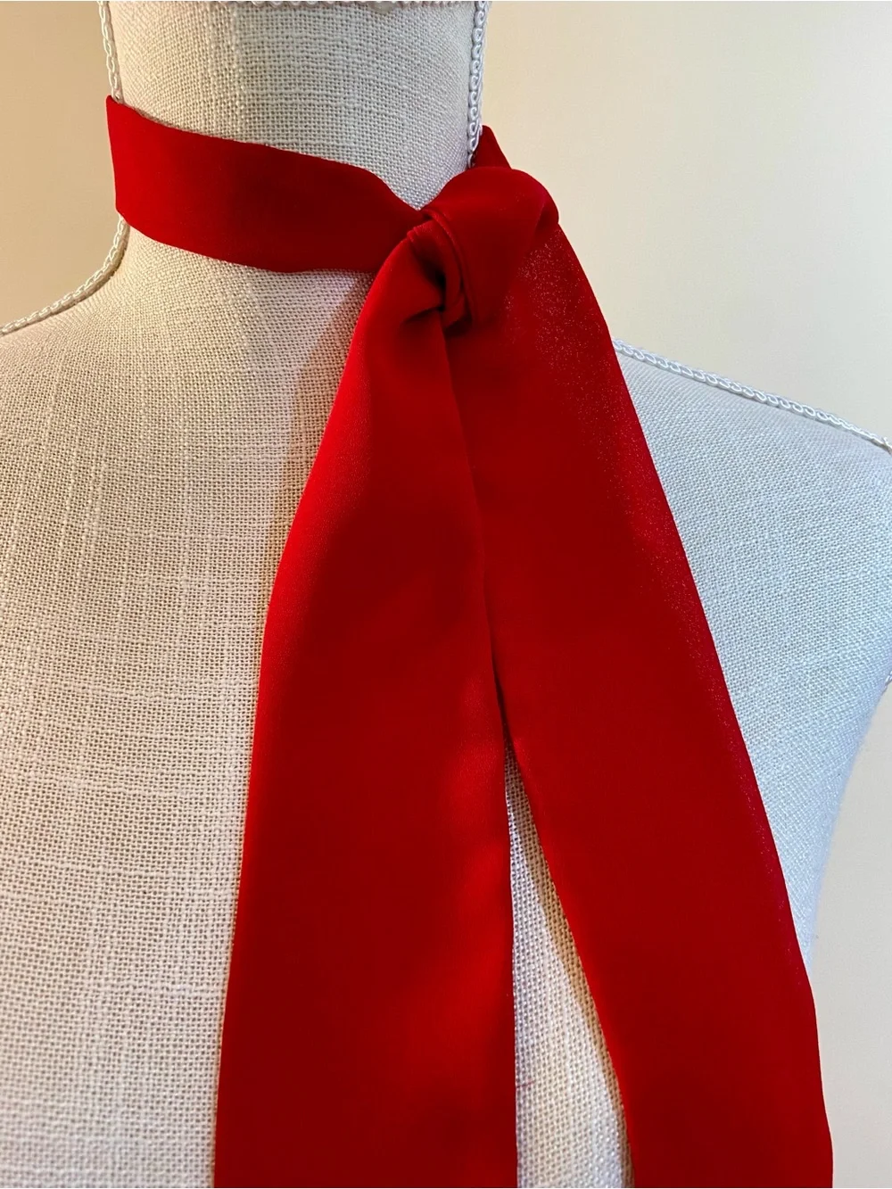 Red Silk Twilly Long Skinny Scarf